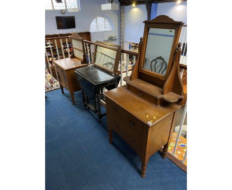Two dressing tables, mirror and a bobbin turned gateleg table