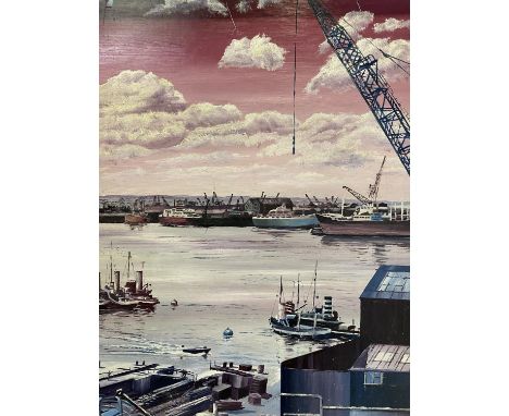 K. Short, oil, signed, dated June 1977, 'View of South Shields docks', 60cm x 47cm