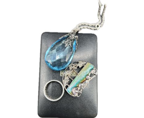 Collection of Rennie Mackintosh Jewellery to include ring size L, with aqua hardstone necklace and tree and mushroom design b