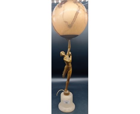 Art Deco Lady lamp on a circular alabaster base with marble effect globe[approx 60cm] 