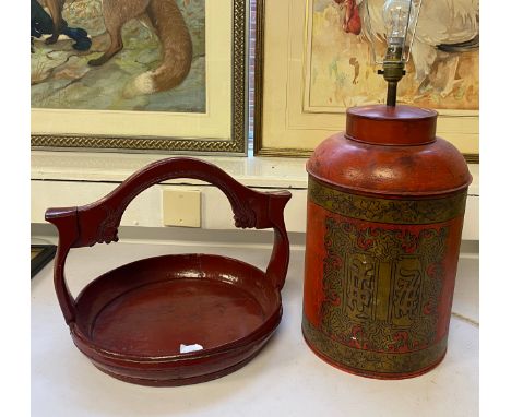 Vintage Tea caddy Lamp base [41 cm] with Chinese wood serving tray. 
