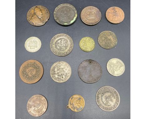 [D] Group of various coins and trade Tokens etc.including: 1797 cartwheel penny; France,Constitution (1791-1792), Monneron Br