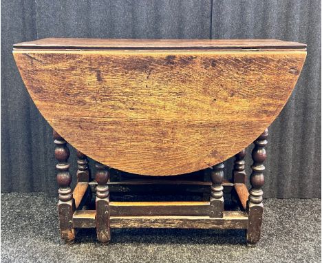 19th century oak drop end gate leg table, raised on bobble &amp; block legs [ 73cm x 118cm x 93cm ] 