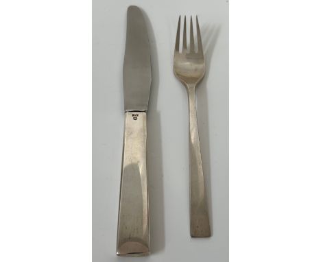 Georg Jensen, Danish, sterling silver fork &amp; knife with stainless steel blade in original display box  [133.15 gross weig
