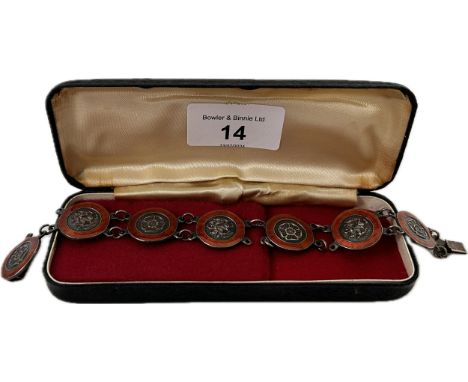 Enamel silver bracelet [incuse individual links W & S  London 1945[925 silver] [weight 29.50g]one joining link missing as pic