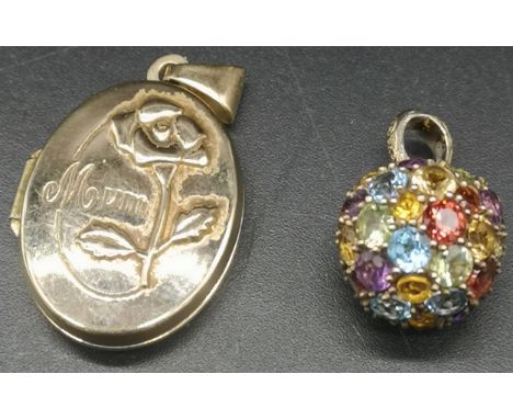 9ct Gold Swarovski with a 9ct Gold Mum Pendant Sterling & enamel Norwegian Brooch [combined weight 4.88g] 