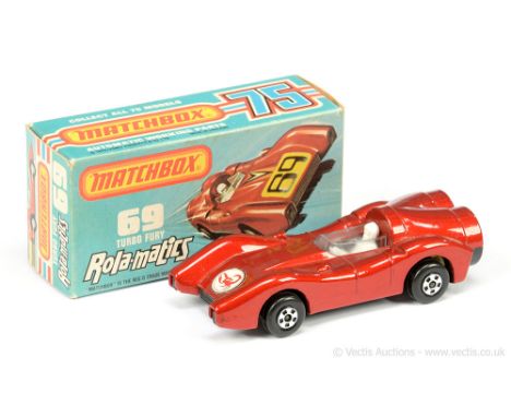 Matchbox Superfast 69b Turbo Fury - metallic red body, WITH RARE SCORPION NOSE LABEL, clear windscreen, gloss black base with