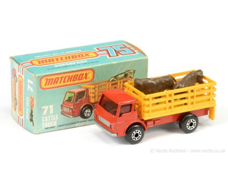 Matchbox Superfast 71c Dodge Cattle Truck Twin Pack issue - red cab &amp; chassis with black plastic tow hook, RARE RED WINDO