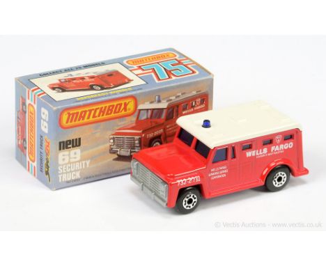 Matchbox Superfast 69c Armoured Security Truck - brighter shade red body with "732-2031" front wing tampo print, white plasti