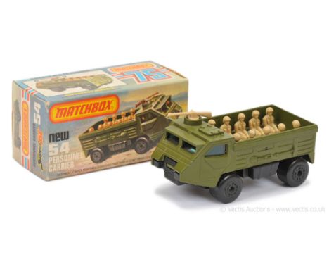 Matchbox Superfast 54c Military Personnel Carrier - military green body, RARE TURQUOISE GREEN WINDOWS (not dark green), matt 