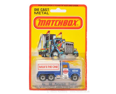 Matchbox Superfast 56d Peterbilt Tanker Code 3 Issue "York Inter State Fair 1983" - blue cab &amp; chassis with white stripe 