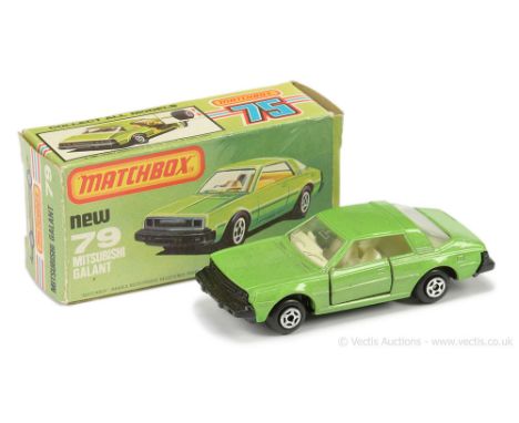 Matchbox Superfast 79a Mitsubishi Galant - metallic apple green body, clear windows, ivory interior, matt black "Galant Etern