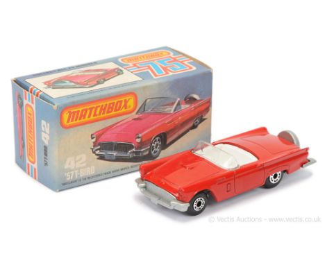 Matchbox Superfast 42d 1957 Ford Thunderbird - red body, clear windscreen, white interior, silver painted base, dot-dash fron