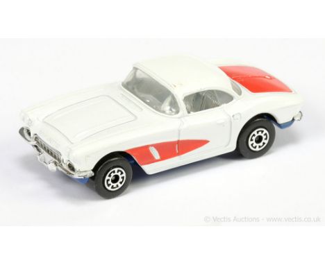 Matchbox Superfast 71d 1962 Corvette - white body with red side &amp; trunk tampo print, clear windows, chrome interior, RARE