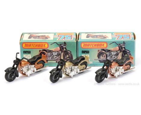 Matchbox Superfast 3 x 50c Harley Davidson Motorcycle - (1) metallic champagne gold frame - Excellent Plus in Excellent "New"