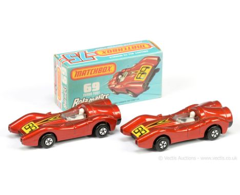 Matchbox Superfast 2 x 69b Turbo Fury - both are metallic red body (slight shade difference between models) with racing numbe