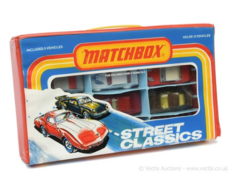 Matchbox Superfast US Issue Street Classics Carry Case Gift Set containing (1) 1c Dodge Challenger - red body with white plas