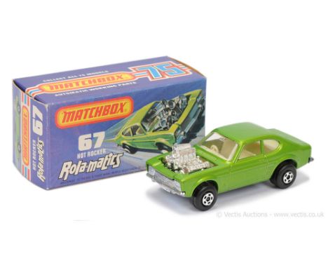 Matchbox Superfast 67b Ford Capri Hot Rocker - RARE METALLIC JADE GREEN BODY, clear windows, ivory interior, bare metal base 