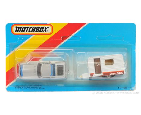 Matchbox Superfast twin pack TP-107 containing (1) 67c Datsun 260Z - metallic silver body with cast shut doors, two-tone blue