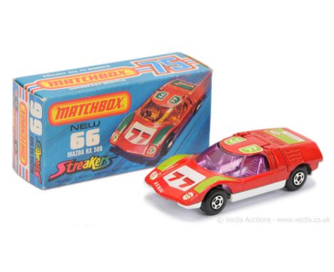 Matchbox Superfast 66b Mazda RX500 Streakers Issue - red body with lime green &amp; white racing number 77 tampo print, RARE 