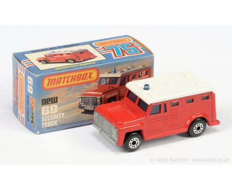 Matchbox Superfast 69c Armoured Security Truck - red body without tampo print, white plastic roof, light blue windows, silver