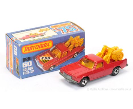 Matchbox Superfast 60c Holden Pick-Up Truck MADE IN BRAZIL ISSUE - cherry red body, light amber windows, pale yellow interior