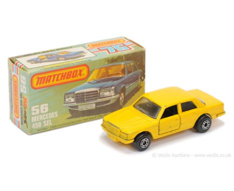 Matchbox Superfast 56c Mercedes 450 SEL FACTORY PRE-PRODUCTION COLOUR TRIAL - yellow body, clear windows, black interior, yel