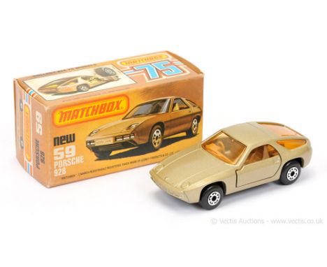 Matchbox Superfast 59d Porsche 928 - metallic light champagne gold body, light amber windows, dark tan interior, RARE MATT BL