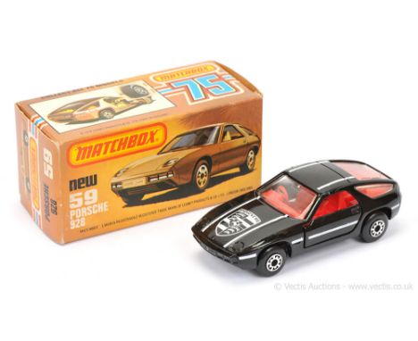 Matchbox Superfast 59d Porsche 928 - gloss black body with white stripe tampo print, clear windows, red interior, VERY RARE B