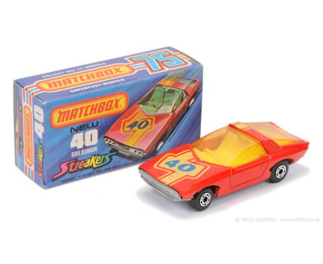 Matchbox Superfast 40a Vauxhall Guildsman Streakers issue - red body with racing number 40 tampo print, light amber windows, 