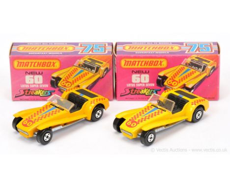 Matchbox Superfast 2 x 60b Lotus Super Seven - Streakers issue - both are red &amp; blue racing number 60 tampo print, clear 