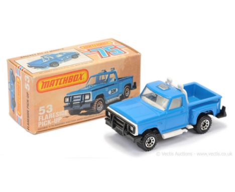 Matchbox Superfast 53d Ford Custom F150 Flareside Pick-up Truck - blue body without tampo print, clear windows, white interio