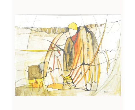 R. J. Cowie, Prophet with bird, pen and ink with wash, 40 x 50cm.