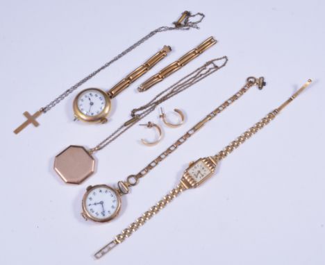 A Ladies Hefik 9 carat yellow gold wristwatch with three bar link bracelet, a ladies vintage wrist watch with Rolex movement 