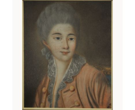 Follower of Daniel Gardner, Portrait of a lady, head and shoulders length, pastel drawing, 38 x 30cm.