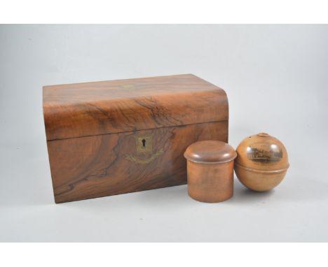 Victorian bleached walnut writing slope, rectangular form, brass mounts, fitted interior, 40cm; a walnut work box; Victorian 
