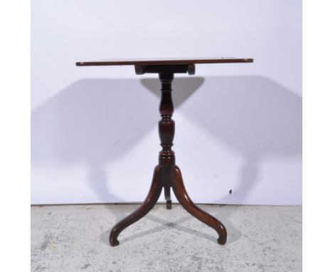 Victorian mahogany occasional table, rectangular tilt top with rounded corners, turned and ringed column, tripod legs, the to