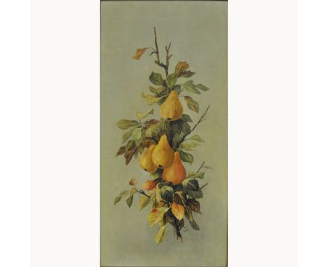 S. E. C., Pear branch, initialled, oil on canvas, 78 x 38cm.