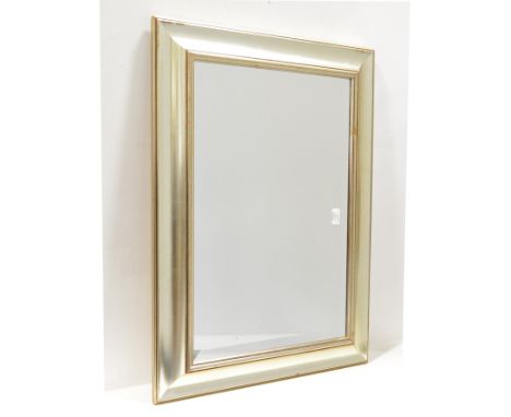 Contemporary blue pottery table lamp, complete with shade, 72cm and a contemporary wall mirror in a silvered frame, (2).