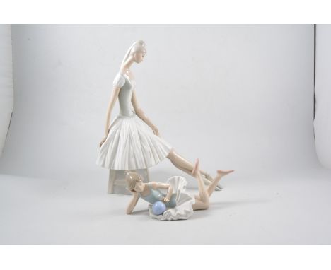 A large Nao porcelain model of a seated ballerina, 35cm and another Nao model of a ballerina, (2).