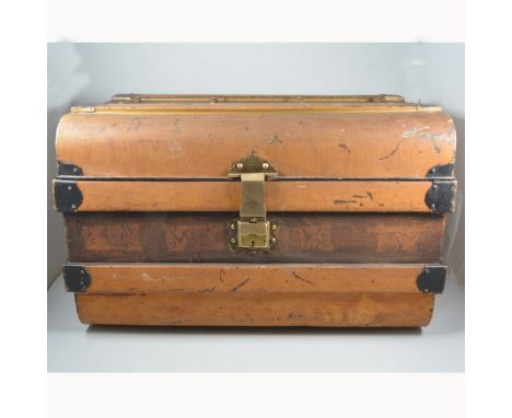 A "Warranted Best Steel Japanned Travelling Trunk", 65cm wide, green interior and brass lock plate by J&E Bates & Sons Wolver