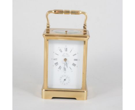 A modern French repeating carriage clock, the white enamel dial signed 'L Epee Fondee en 1839 Sainte Suzanne France', with Ro