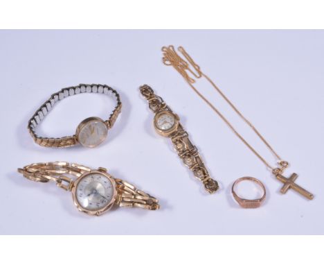 Three wrist watches, a ladies Aristo with 9 carat yellow gold case and linked bracelet, a ladies H Samuel with a 9 carat gold