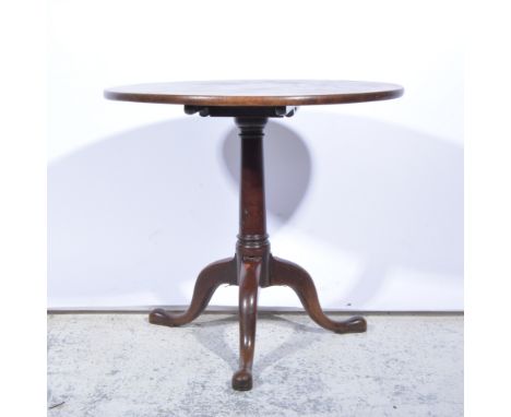Georgian mahogany pedestal table, circular tilt-top, tapering column, tripod legs, diameter 68cm.