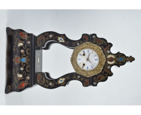 French ebonised and inlaid Portigo clock, white enamel dial, signed 'Leroy á Paris', brass simulated tortoiseshell, mother of