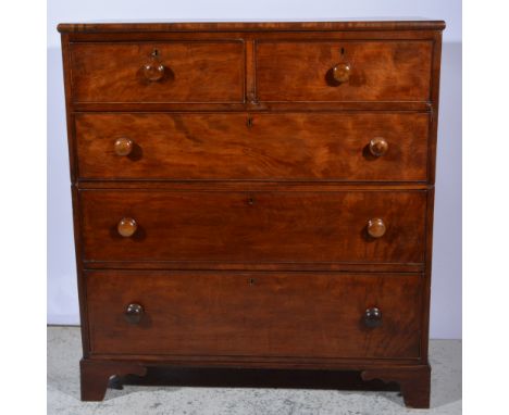 Victorian mahogany chest of drawers, fitted with two short and three long drawers, bracket feet, width 105cm.