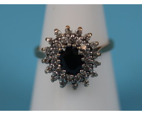 Gold sapphire &amp; diamond cluster  ring