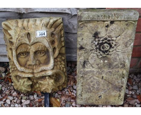 Stone sundial &amp; Greenman plaques