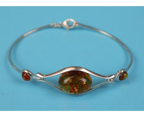 Silver &amp; amber bangle