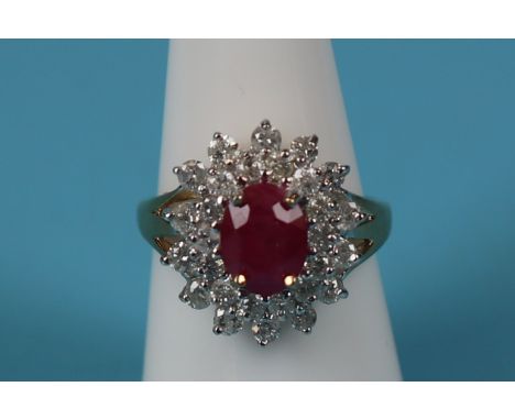 Gold ruby &amp; diamond cluster ring (Size: N)